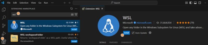 Installer extension WSL dans Visual Studio Code